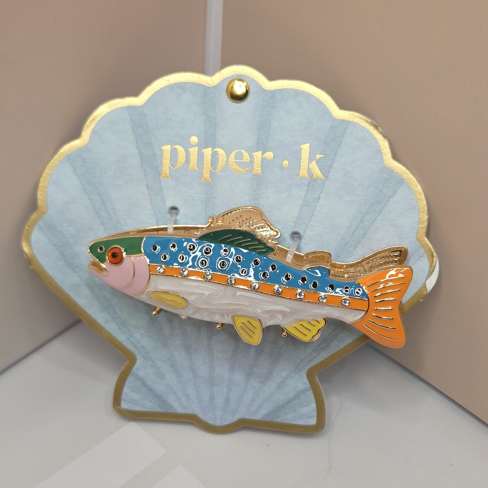 💛🔹️Piper K 🔹️Enamel Trout Fish  Hair Metal Claw Colorful  Clip